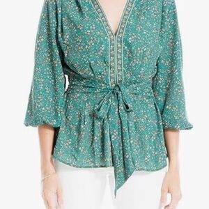 Max Studio Teal Floral Wrap Blouse